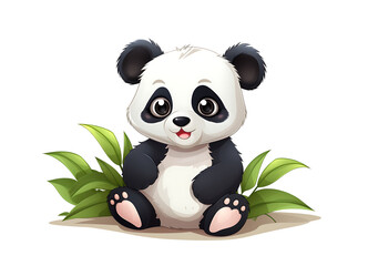 Delightful cartoon panda sitting with wide, sparkling eyes and an open, joyful smile on a clean background. Generative AI