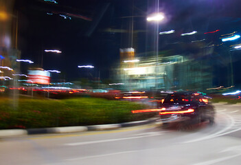 City, blur and motion with road, abstract and street for New York cityscape and architecture....