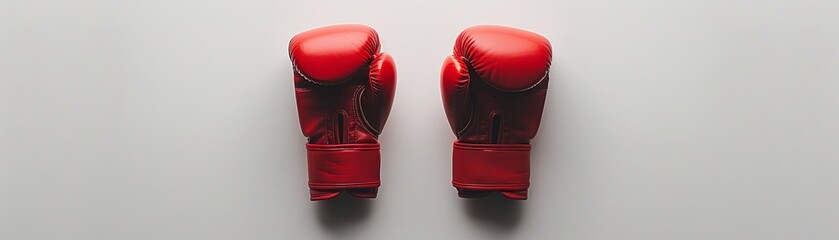 A pair of red boxing gloves on a white background. - obrazy, fototapety, plakaty
