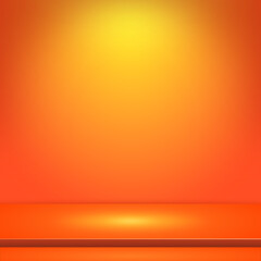Blank orange gradient background with stairs and spot light. Backdrop stage used as background for product display or showcase