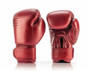 A pair of red boxing gloves on a white background - obrazy, fototapety, plakaty