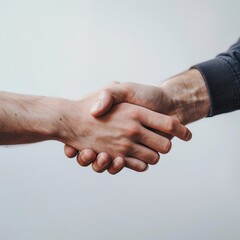 Two people of any race shaking hands on a white background