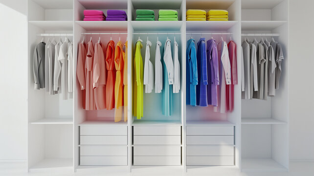 White closet filled with colorful clothes