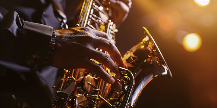 hand hold saxophone musician playing jazz music