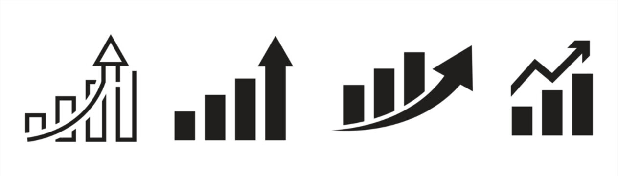 Collection of simple vector icons about illustrator graphics. Collection of growth charts. Progress symbol. Improved graphics. Profit growth icon. Growth success arrow icon.