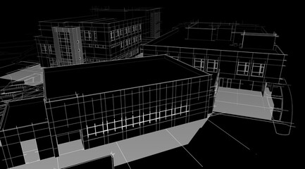 architectural drawing 3d illustration sketch project