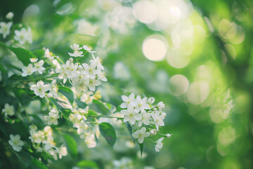 The fresh scent of white flowers spreads through the air