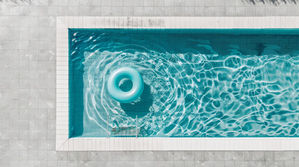 Aerial view of a turquoise pool with a single float