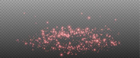 Christmas glowing bokeh confetti light and glitter texture overlay for your design. Festive sparkling red dust png. Holiday powder dust for cards, invitations, banners, advertising.