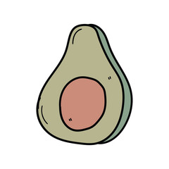 Hand drawn doodle half avocado on white background.