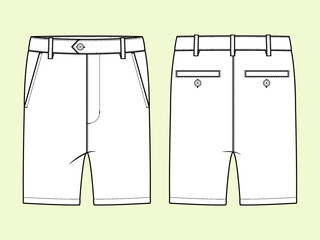 Swing in Style: Black and White Golf Shorts - Front and Back Vector Flat Sketch