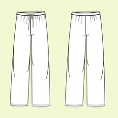Midnight Comfort: Front and Back View of Stylish Nightwear Trouser Fashion Flat Sketch