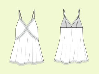 Twilight Dreams: Front and Back View of Stylish Ladies' Nightwear Fashion Flat Sketch