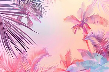 Fototapeta na wymiar tropical pastel paradise with soft palm trees and leaves minimal summer beach concept digital illustration