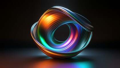 Dark Background with Iridescent Abstract Shape: 3D Render