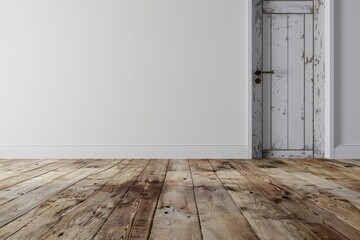 Naklejka premium empty room and exit door, wooden floor and white wall background, 3d render