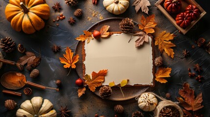 An artistic rendering of a fall-themed table centerpiece.