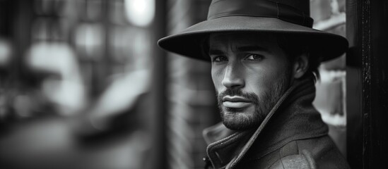 Fototapeta na wymiar a stylish man in a hat and jacket leaning against a brick wall. Generative ai