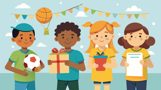 At the end of the party each child receives a personalized certificate acknowledging their first sports team participation and a goodie bag