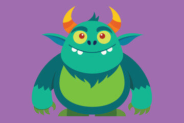 Big horns monster icon cartoon vector. Crazy child. Gremlin troll design