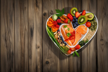 heart shaped dish overflowing with a colorful array of wholesome foods,