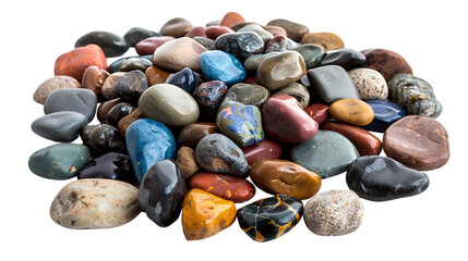 A pile of polished pebbles in various shapes and colors.