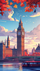 London scene in flat graphics - obrazy, fototapety, plakaty