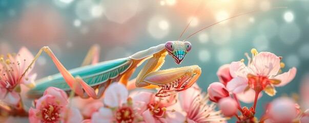 A praying mantis on a flower.