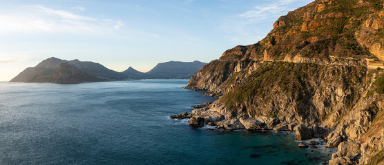 Fototapeta na wymiar The view of the Sentinel, Hout Bay, and Chapmans Peak, as seen from Chapmans Peak South Africa