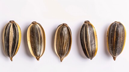 four plant seeds on white surface