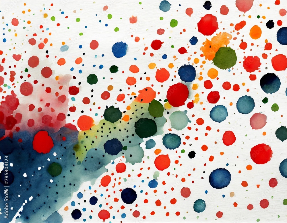 Poster traces of paint on a white sheet of paper, dots and blots