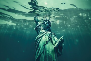 A creative underwater view of the Statue of Liberty hints at the potential consequences of rising sea levels. Submerged Statue of Liberty Suggests Rising Seas