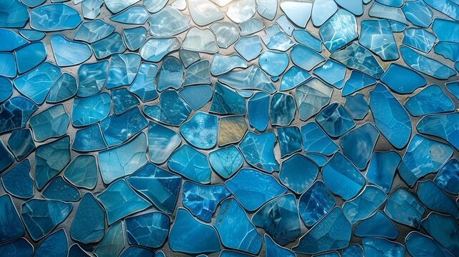 A pattern of blue and white mosaic tiles with a rough texture.