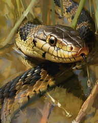Grass Snake basking in the warm sunshine - 795305971