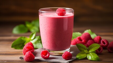 A raspberry creating a burst of color in a fruit smoothie