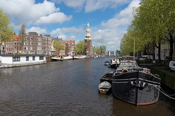 Fototapeten Oudeschans, Wachturm, Montelbaanstoren, Grachtenviertel, Amsterdam, Niederlande, © hkama