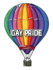 Gay pride hot air balloon illustration sticker over isolated white transparent background