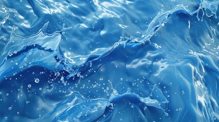 water texture with a flowing liquid and splashes and droplets.. seamless, Creative abstract wallpaper, banner,Blue sea water with foam as background. Sea wave close up. - obrazy, fototapety, plakaty