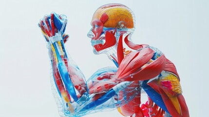 Transparent Anatomical Bodybuilder A Vivid Medical Diagram Showcasing Intricate Muscle and Bone