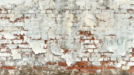 A distressed brick wall with peeling paint, in a vintage-inspired setting, background