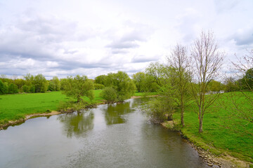 Fototapeta na wymiar Fluss Lippe nahe Hamm-Heesen, Römer-Lippe-Route, Schloss Oberwerries, Westfalen, Natur, Umwelt