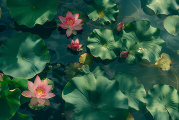 Waterr lilies in the pond. Natural background