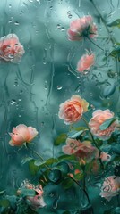 Rain scene with roses outdoors flower nature.