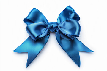 Naklejka premium A vibrant blue satin bow isolated on a white background, perfect for gift decoration or fashion accessories.