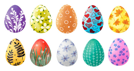 Clip art of colorful Easter eggs painted with patterns