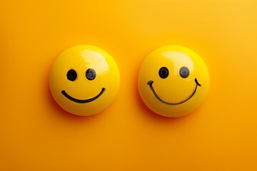 contrasting happy and sad smiley face emoticons on bright yellow background emoji illustration