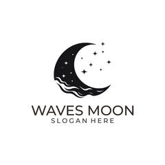 Wave moon and stars logo vector illustration