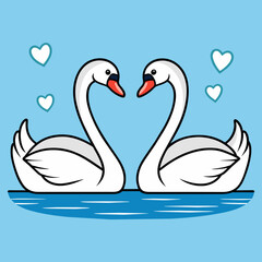 Vector graceful couple swan love on serene water vector illustration 