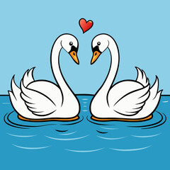 Vector graceful couple swan love on serene water vector illustration 