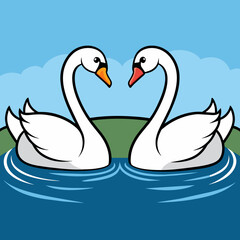 Vector graceful couple swan love on serene water vector illustration 